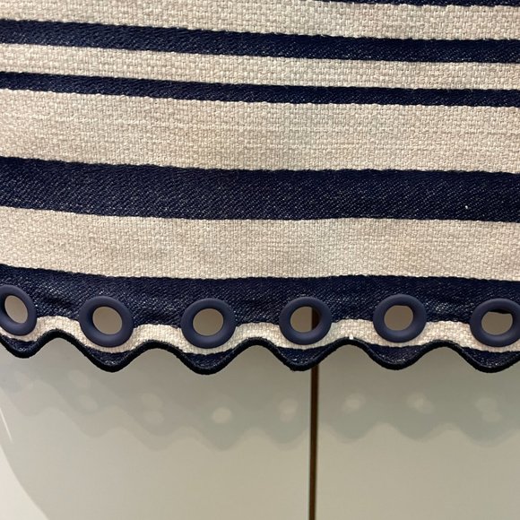 J. Crew Navy Blue Striped Scalloped Trim Grommet Shift Dress Size 00 - Picture 5 of 16